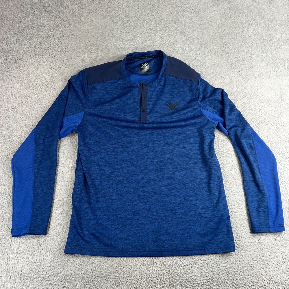 Vortex Optics Shirt Mens Large Northern Heights Henley Blue Long Sleeve